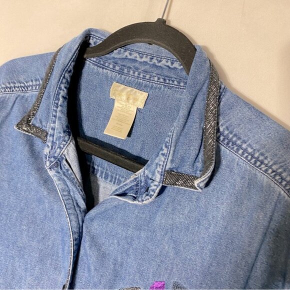 Vintage Bobbie Brooks Med Wash Denim Embroidered Button Up Top XL - Picture 8 of 15